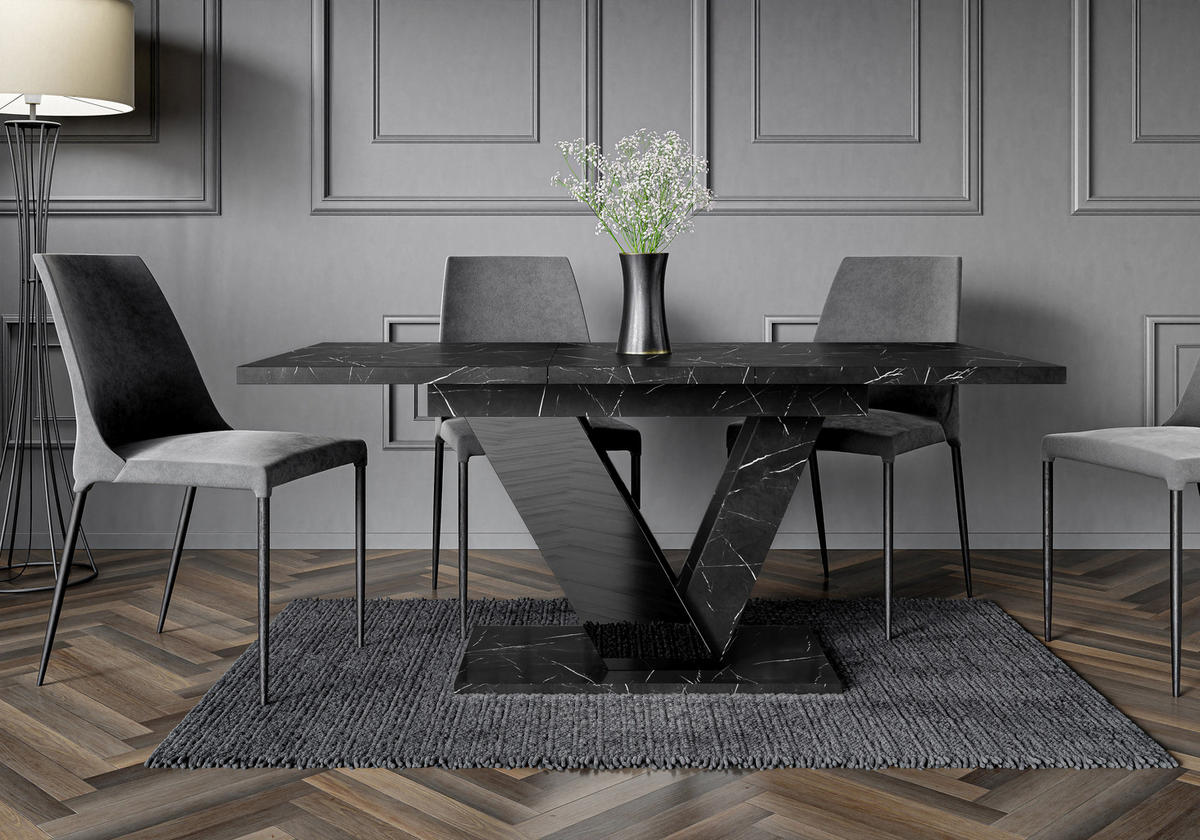 ESSTISCH Royal Schwarz Marmoptik Ausziehbar 120 - 160 cm - Schwarz, Holzwerkstoff (120/80/76cm) - PROSPERO