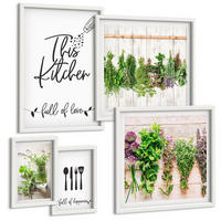 BILDER SET 5er Set - 50x50 cm & 20x30 cm & 40x60 cm Weißer Rahmen - Küchenthema: Getrocknete Kräuter - Weiß, Kunststoff (40/60cm) - TULUP