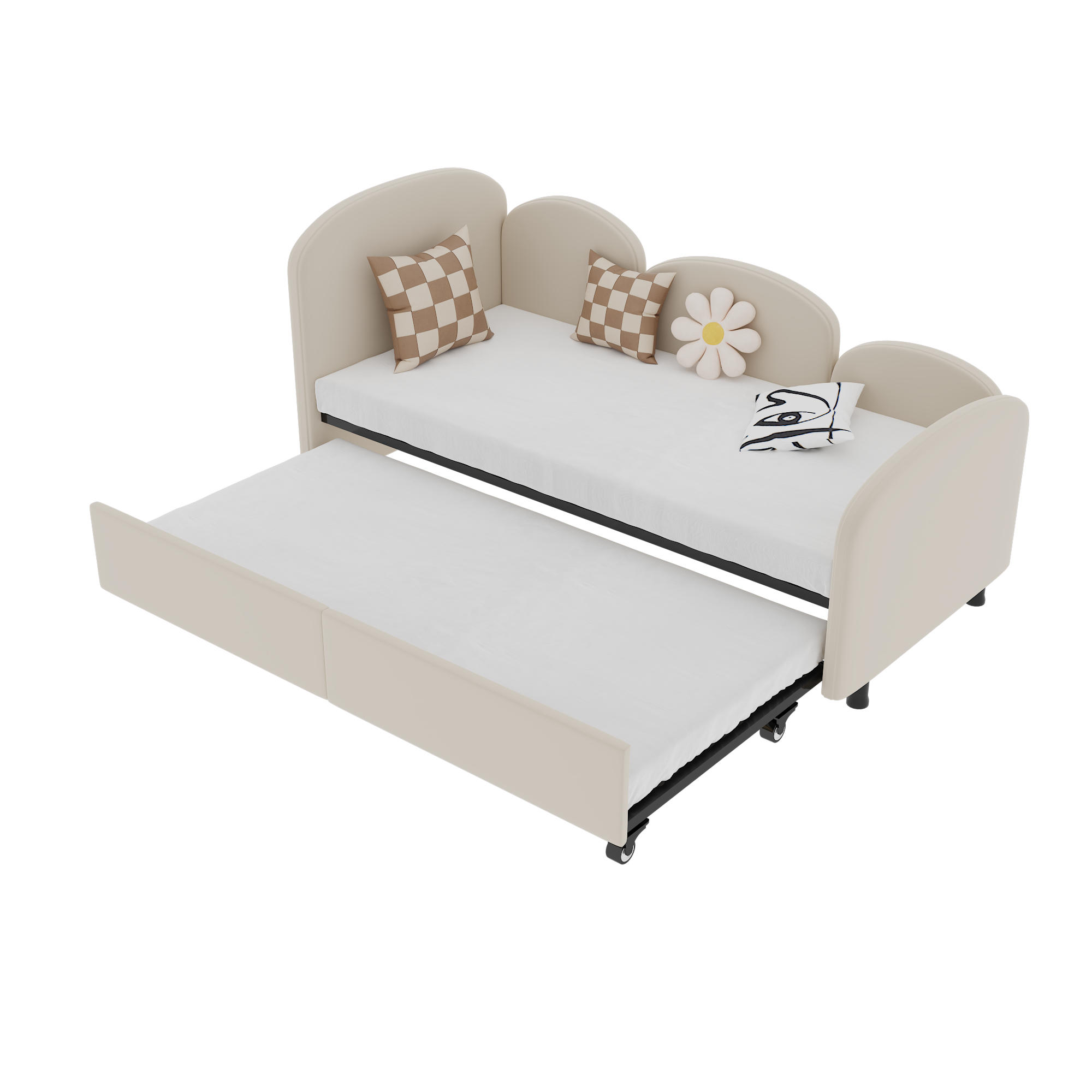 SCHLAFSOFA Kinder Daybed 90x200cm Velvet Beige mit Unterbett-Stauraumschublade und Sicherheitsrand - Beige, Textil (99/82.5/210cm) - Luhomfu