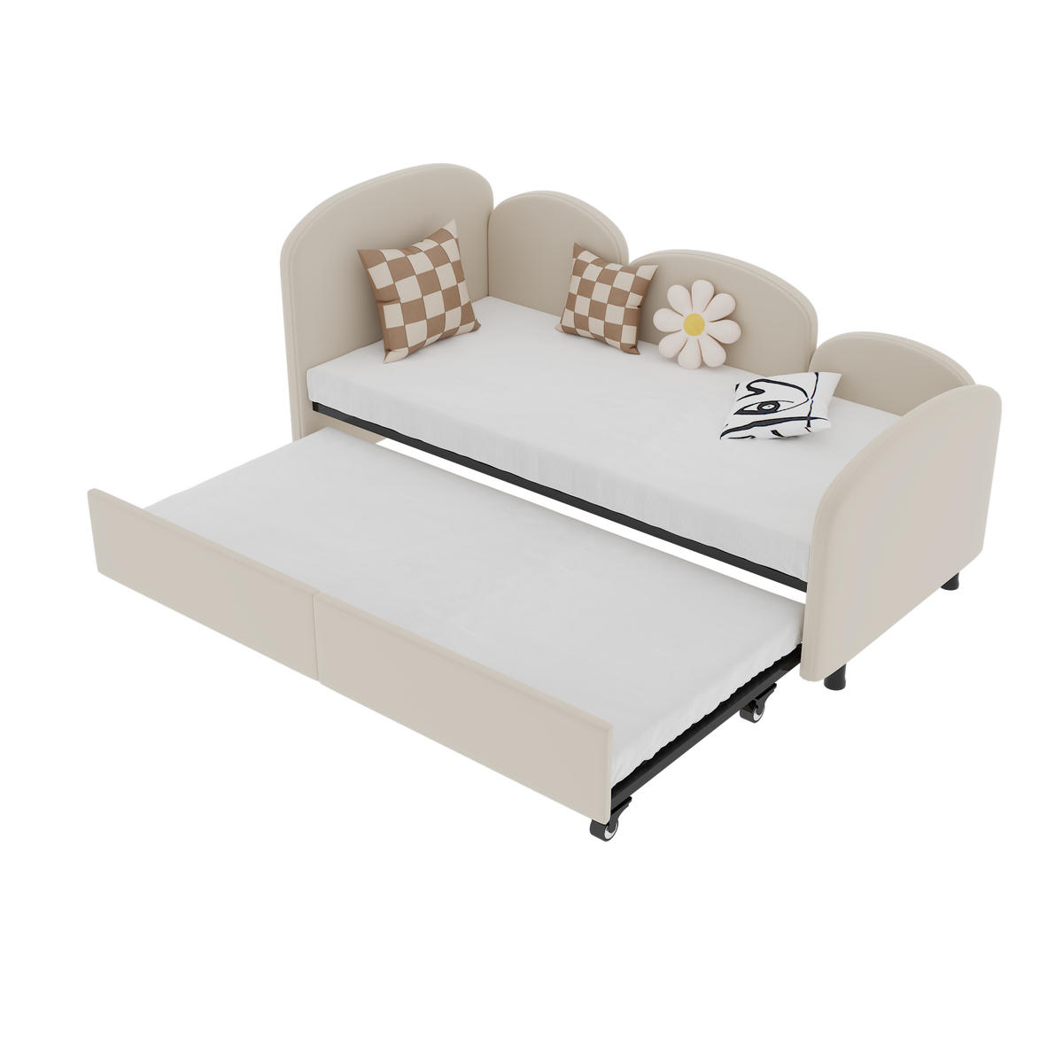 POLSTERBETT 90/200 cm Beige mit Blumenform und Stauraum - Beige, Textil (90/200cm) - OKWISH