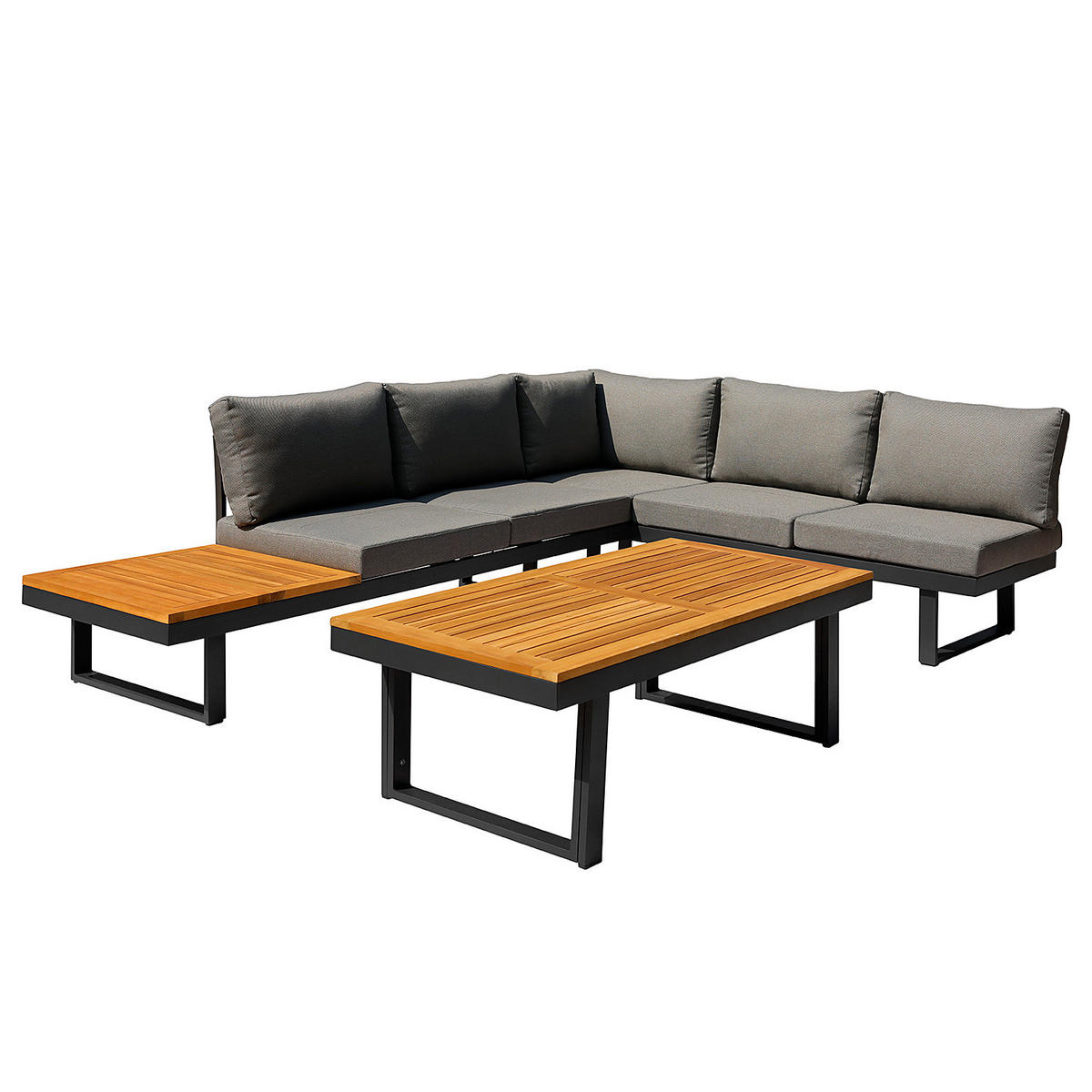 LOUNGESET - Webstoff / Akazie / Aluminium - 3-teilig - Höhenverstellbar - Braun/Grau, Holz/Textil - home24