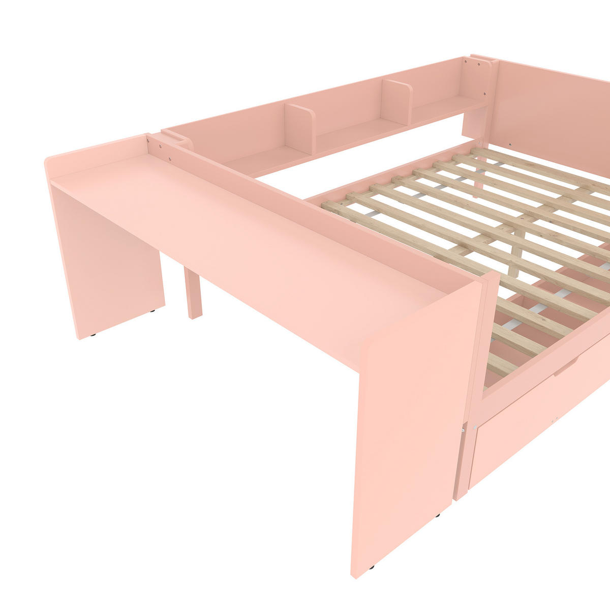 KINDERBETT 140/200 cm mit Schreibtisch und 2 Schubladen, Rosa - Rosa, Holz (140/200cm) - Flora Grace