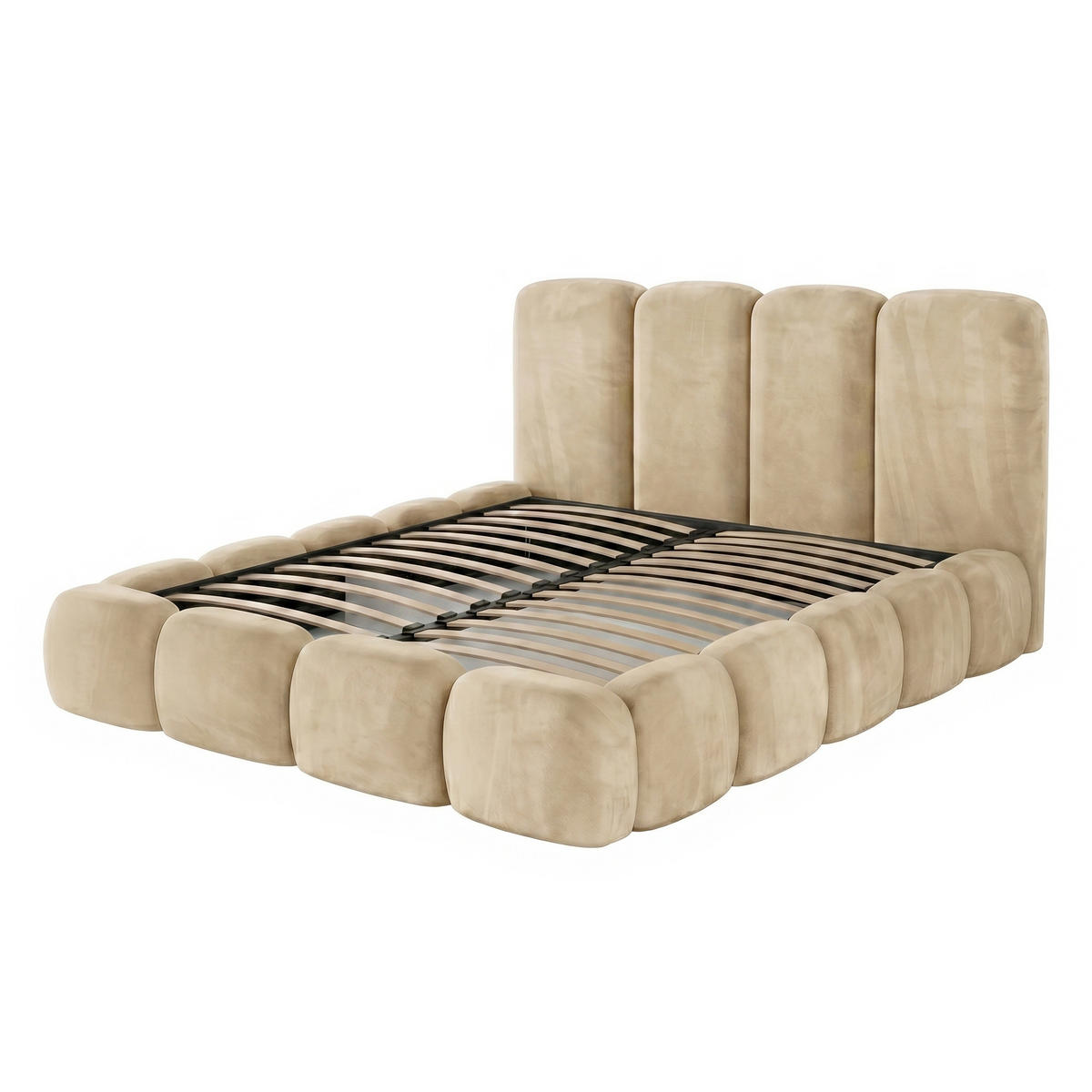 POLSTERBETT SUENO MAXI 160x200 cm in Creme, gepolstertes Kopfteil, Metalllattenrost, Bettkasten, Velour-Stoff - Creme/Naturfarben, Holz/Textil (160/200cm) - Muffo