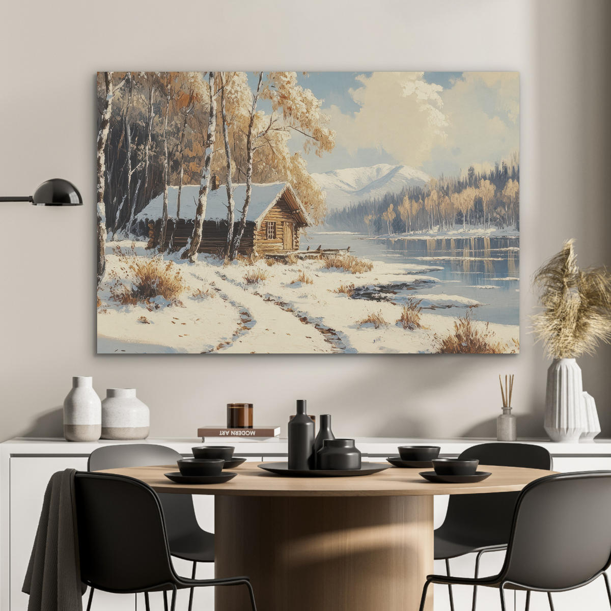 AKUSTIKPANEEL Winter - Schnee - Zuhause - Natur 100x70 cm - Hellbraun, Textil (100/0.9/70cm) - MuchoWow
