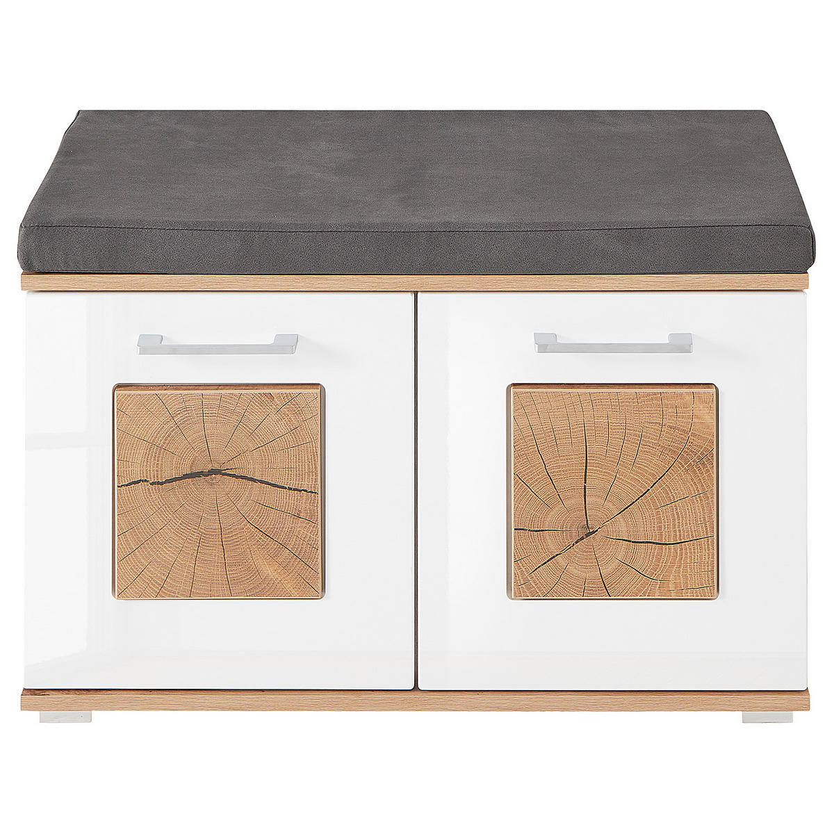 GARDEROBENBANK - Weiß Hochglanz/Silberfarben, Holzwerkstoff/Kunststoff (84/53/38cm) - home24