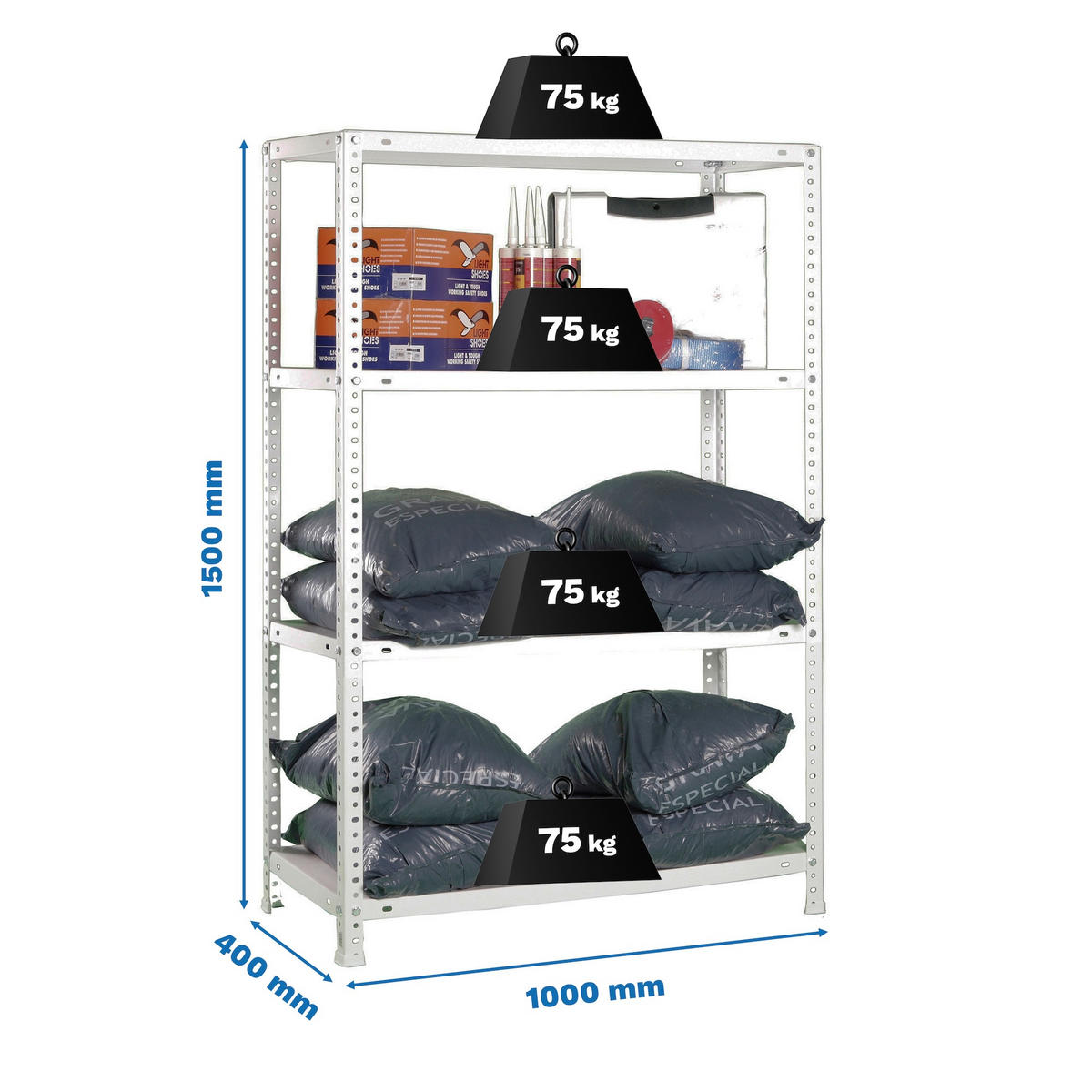 SCHRAUBREGAL PANDA MID | HxBxT 150x100x40cm | 4 Fachböden | Fachlast 75kg | Weiß - Weiß, Metall (100/150/40cm) - PROREGAL