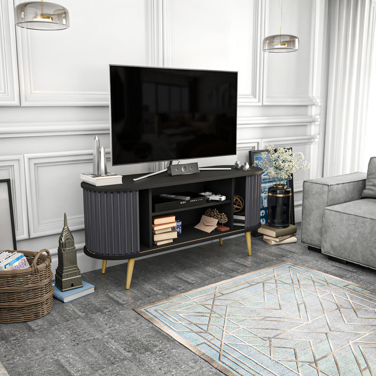 TV-ELEMENT Stor Schwarz Anthrazit - Anthrazit/Schwarz, Holz/Holzwerkstoff (43/64/140cm) - Decorotika