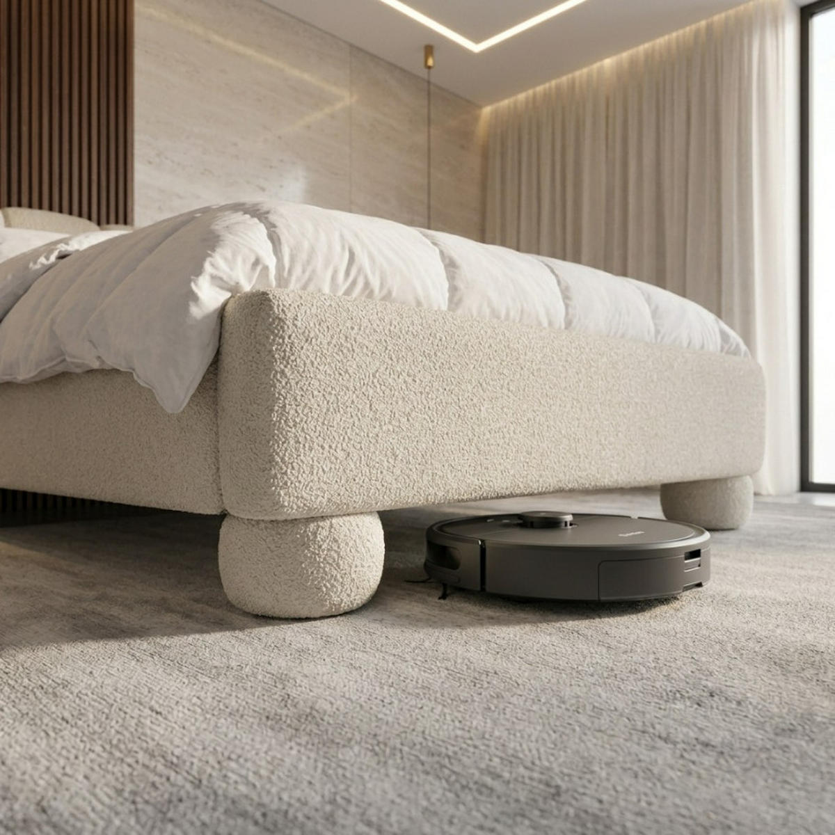 POLSTERBETT MONA 1 Bettkasten Lattenrost SPACE PLUS ROBO-FRIENDLY 120x200-CORAL15 Creme - Creme, Holz (120/200cm) - Furnistar