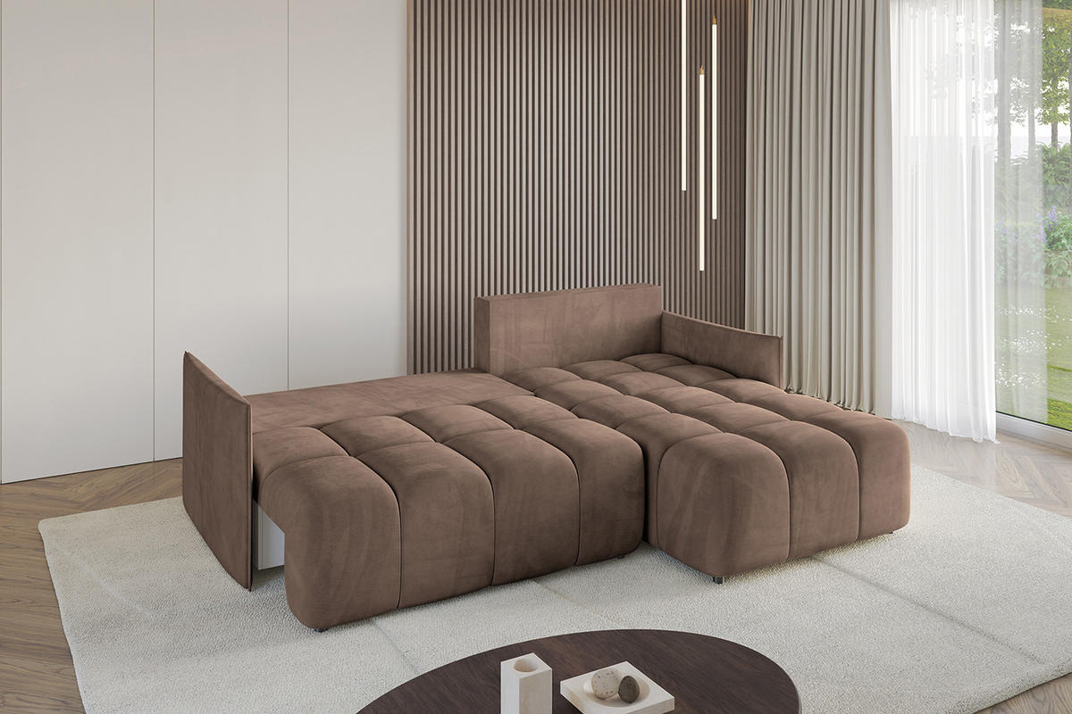 ECKSOFA mit Schlaffunktion und Bettkasten LONLI-L 242x175x88 Braun Velours - Braun, Holzwerkstoff/Kunststoff (242/175cm) - ALTDECOR