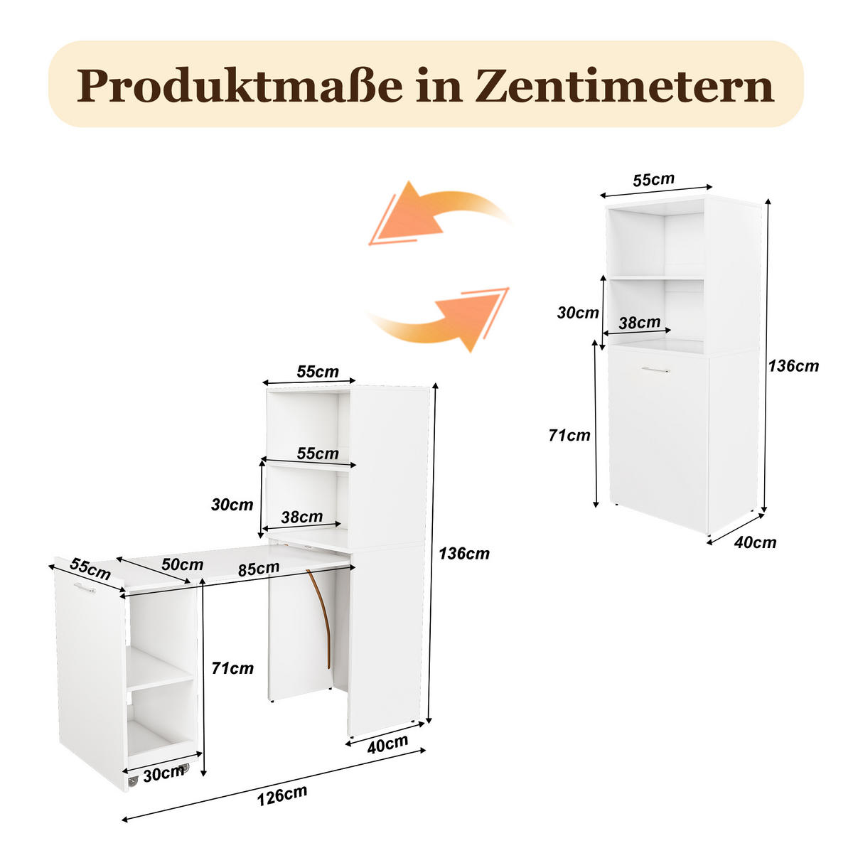 ECKSCHREIBTISCH DE-37446 ausziehbar mit verstellbaren Ablagen Weiß - Weiß, Holzwerkstoff (40/55/136cm) - ComfortXL