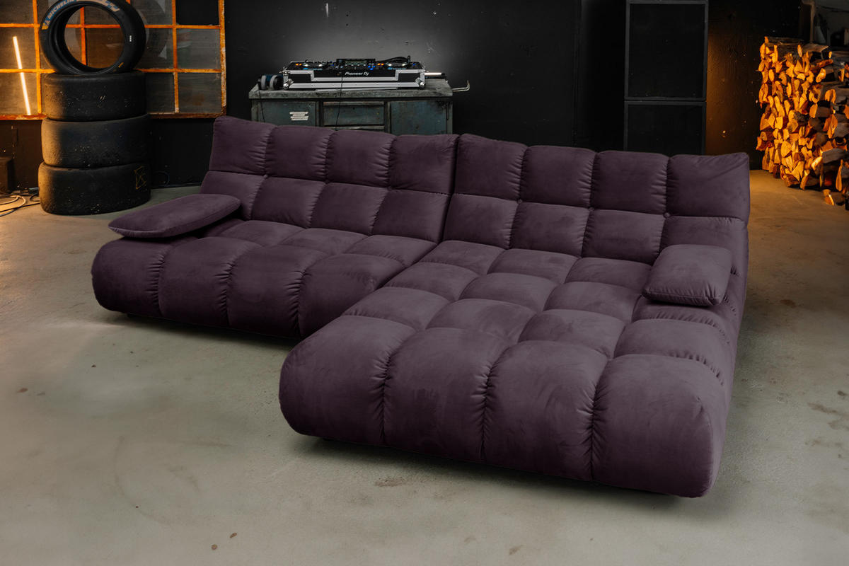 ECKSOFA VIVIEN Violett Velvet - Violett/Schwarz, Kunststoff/Textil (290/178cm) - KAWOLA