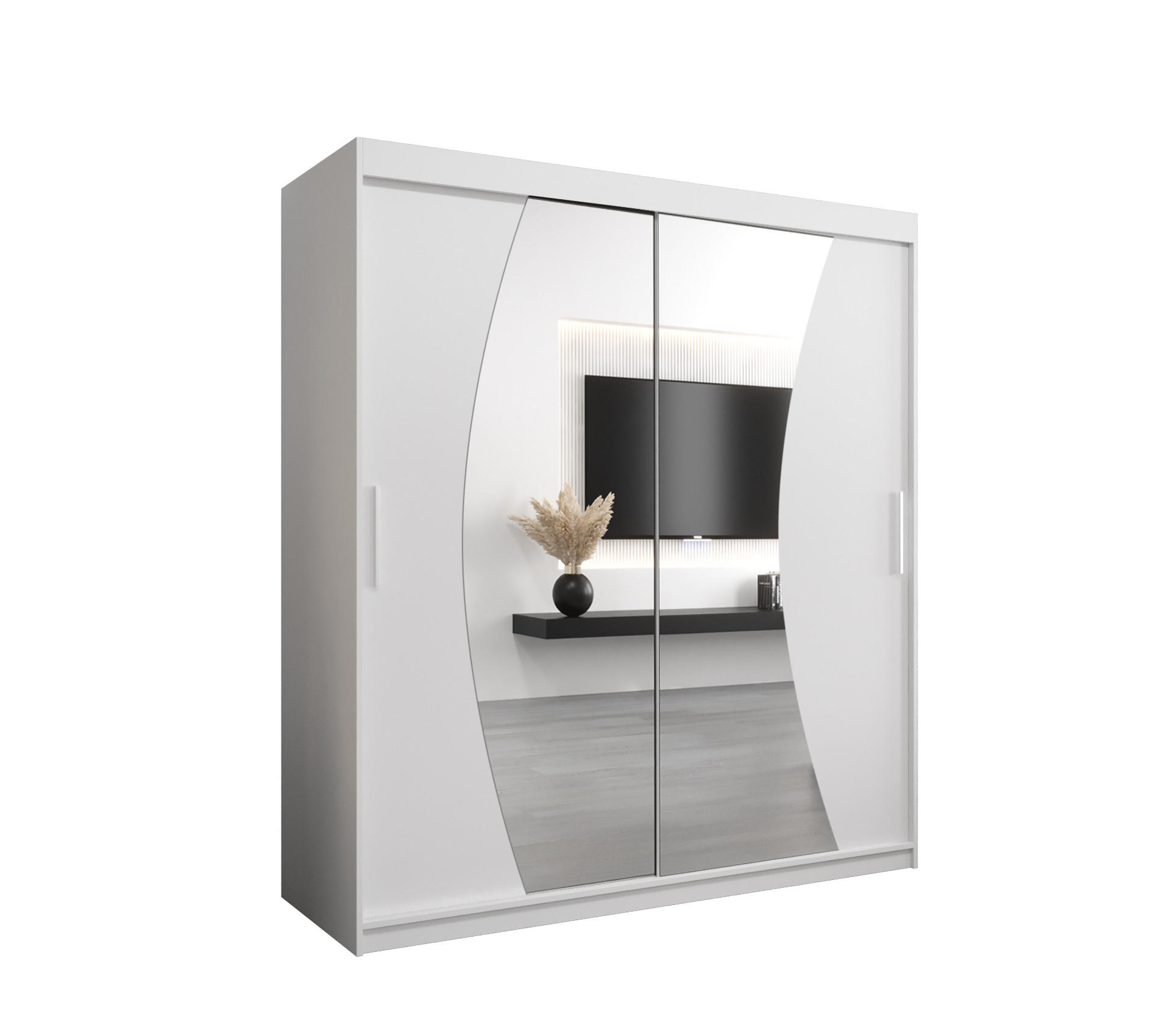 SCHWEBETÜRENSCHRANK 200/180/62 2-türig - Silberfarben/Weiß, Holz/Kunststoff (180/200/62cm) - Abiks Möbel