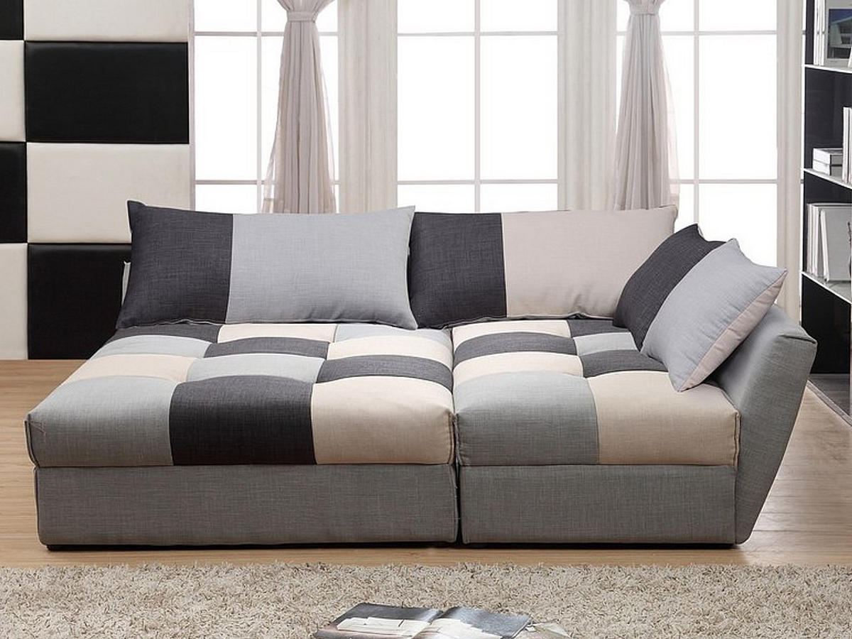 ECKSOFA mit Schlaffunktion - Stoff - Grau - Ecke Rechts - ROMANE - Hellgrau, Textil (274/168cm) - Vente-Unique