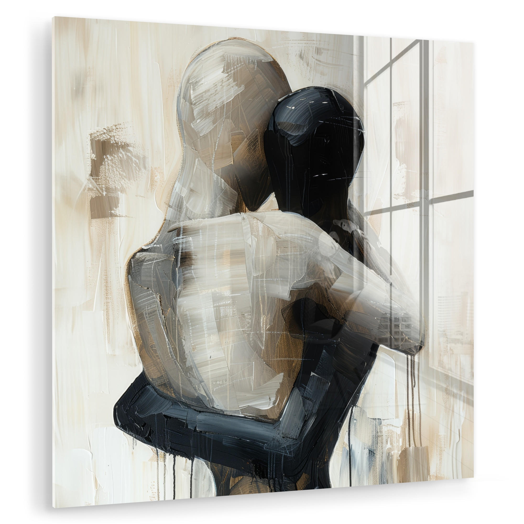 ACRYLGLASBILD Abstrakt - Liebe - Schwarz und weiß - Modern 50x50 cm - Schwarz, Glas (50/50cm) - MuchoWow