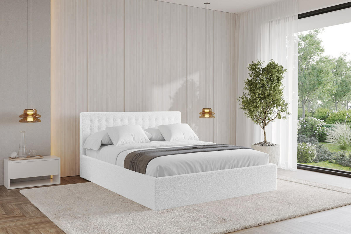 POLSTERBETT mit Bettkasten und Lattenrost, Boxbett ohne Matratze - PARI 180x200 Weiß - Weiß, Holzwerkstoff/Textil (180/200cm) - ALTDECOR