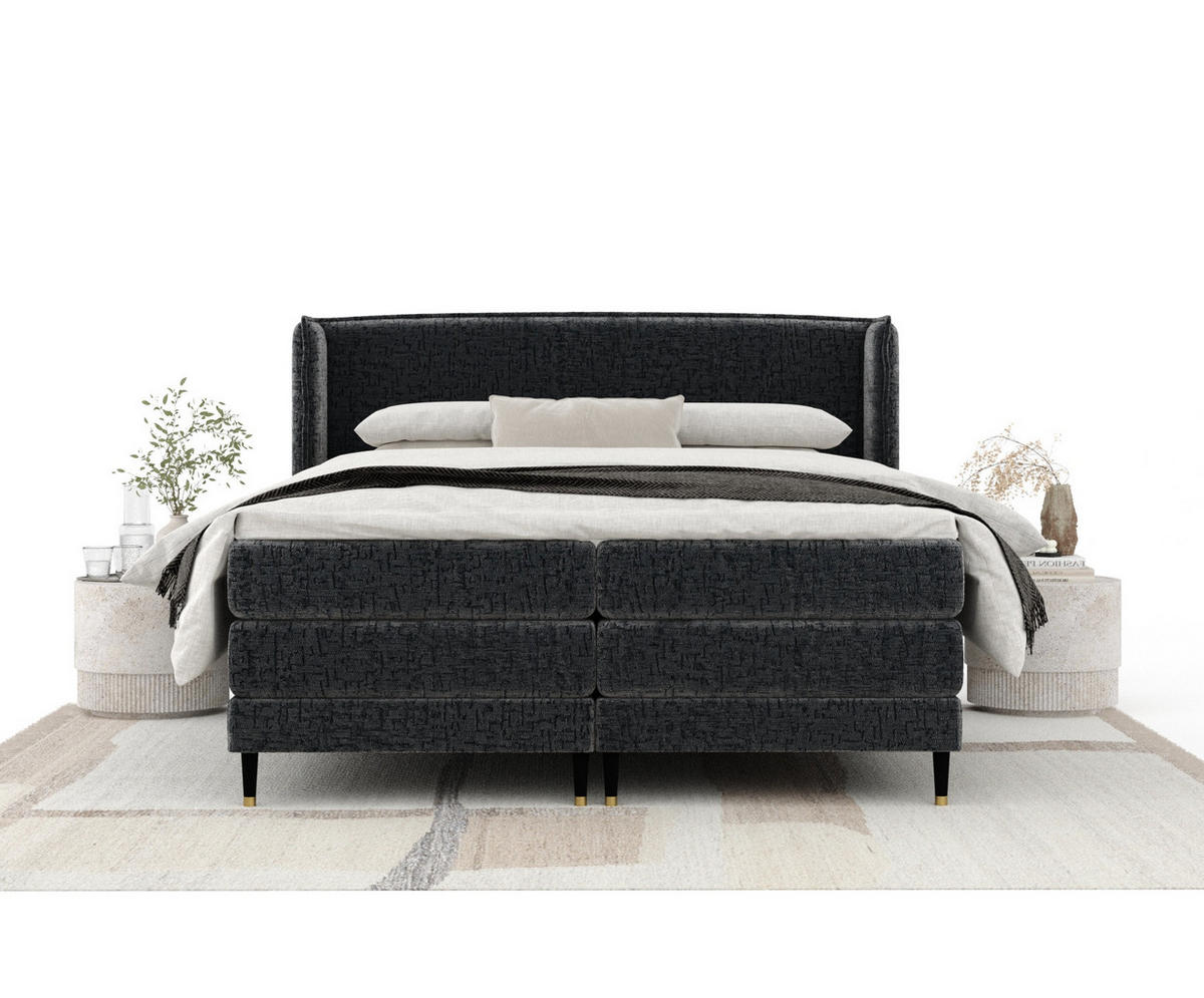 BOXSPRINGBETT Carizzo Anthrazit 180/200 cm mit Matratze und Topper - Anthrazit/Schwarz, Holz/Holzwerkstoff (180/200cm) - Maison de Reve