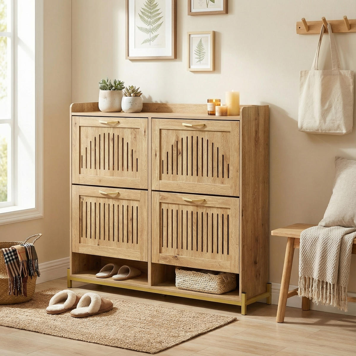 SCHUHKIPPER 109 cm in Holz-Optik - Buchefarben, Holzwerkstoff (108/100/24cm) - Urban Meuble