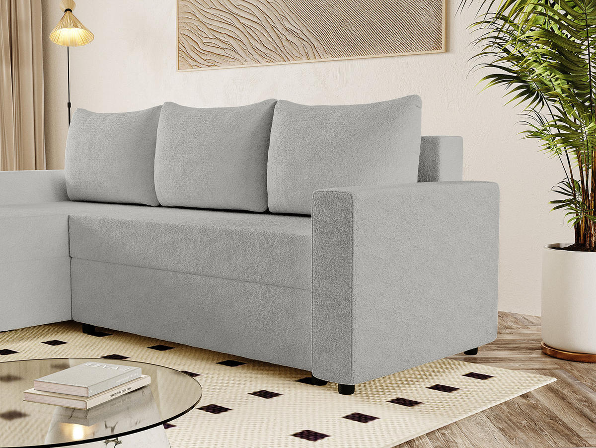 ECKSOFA Goka Lux L mit Schlaffunktion und 2 Bettkästen, Grau - Grau, Textil (230/146cm) - Fedve
