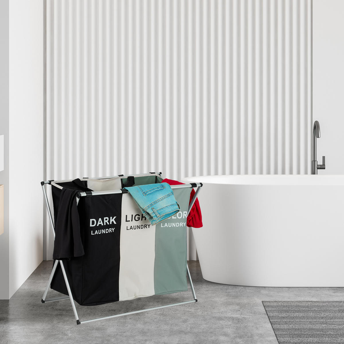 WÄSCHESAMMLER - Multicolor, Kunststoff/Textil (65/60/36.5cm) - Relaxdays