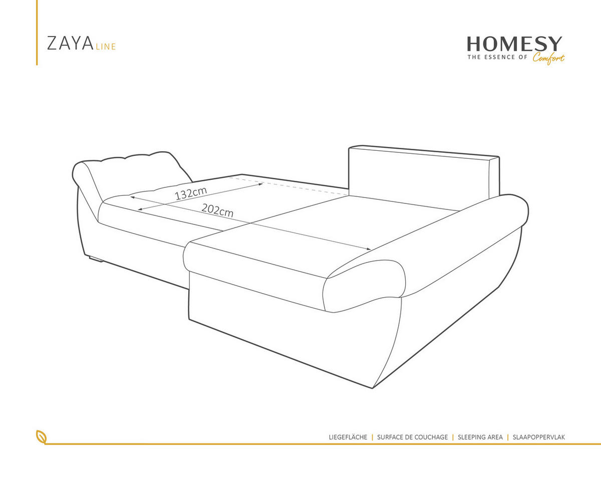 ECKSOFA ZAYA mit Schlaffunktion L-Form, Sofa mit Bettkasten, Wohnzimmersofa, Couch, Soffa, Bettsofa, RECHTS- Anthracite - Anthrazit, Holz (279/175cm) - Homesy