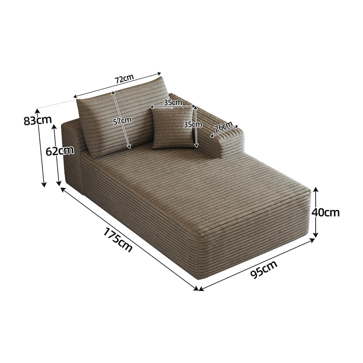 RÉCAMIERE DE-34721 rechte Chaiselongue Kamel - Sandfarben, Textil (95/83/175cm) - ComfortXL