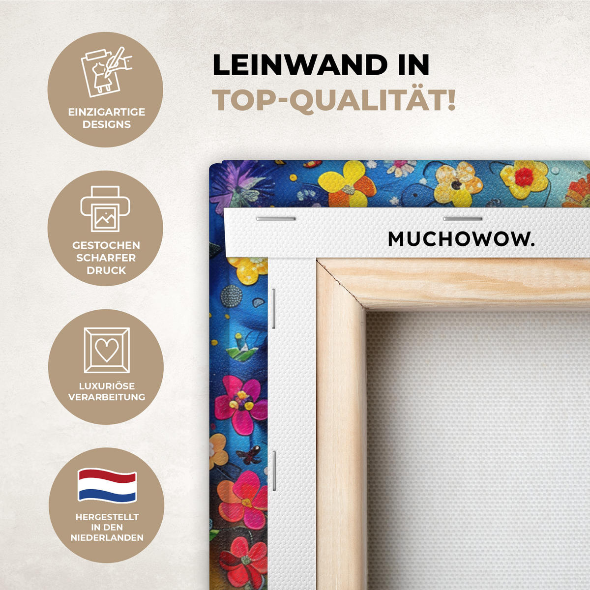 LEINWANDBILD Kunst - Baum des Lebens - Blumen - Hippie Gemälde 60x40 cm - Dunkelblau, Textil (60/40cm) - MuchoWow