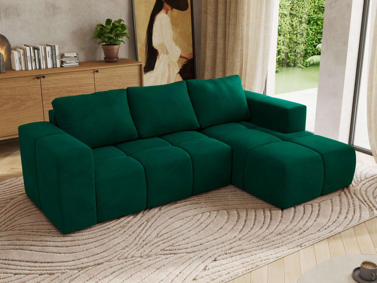 ROHOVÁ SEDAČKA MONIVA L - Tmavě zelená Samet - Pravá Strana - černá/tmavě zelená, textil/plast (266/164cm) - MKS