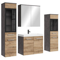 BADMÖBEL-SET Mirano 5 Teile Kastanien Eiche / Grau - 60 x 35 x 51 cm - Eichefarben/Grau, Holz (60/47/35cm) - Badplaats