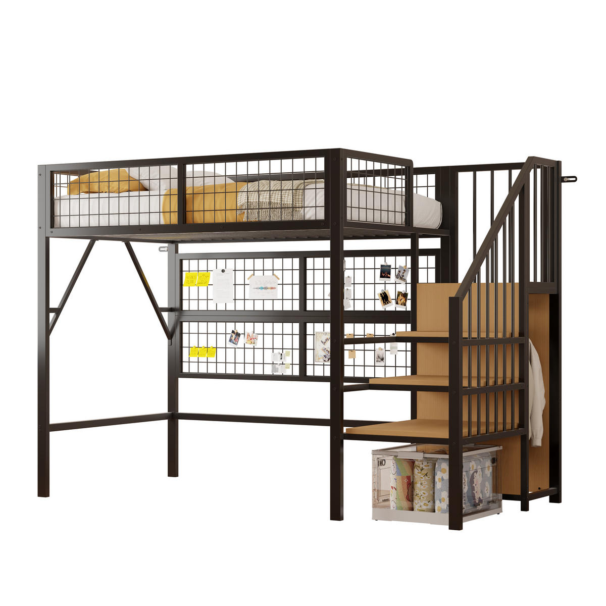 HOCHBETT 90/200 cm Schwarz Metall mit LED-Beleuchtung und Stauraumtreppe - Schwarz, Metall (90/200cm) - OKWISH