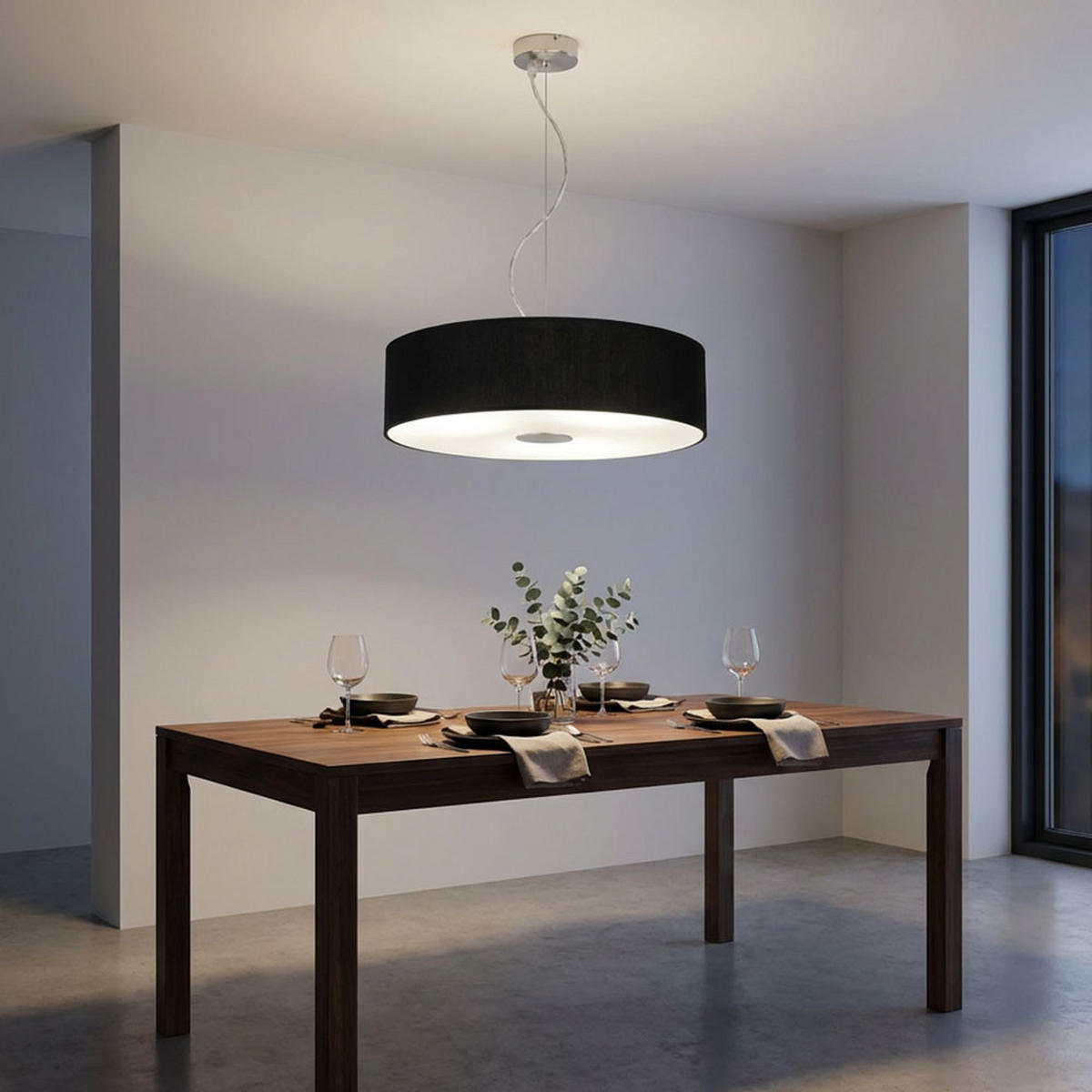 HÄNGELEUCHTE Textilschirm Schwarz gebürstet - Schwarz, Glas (45/45/110cm)