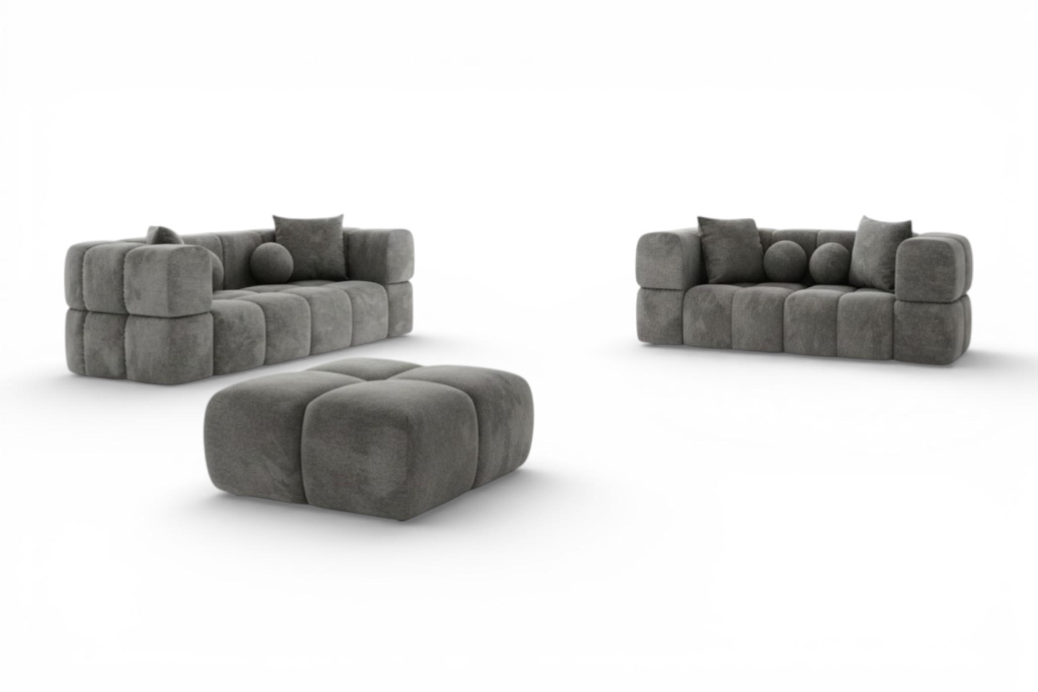 SOFASET Vega 3-2 Inkl. Hocker - Dunkelgrau, Holzwerkstoff/Textil (250/77/103cm) - Fun Möbel