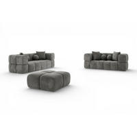 SOFASET Vega 3-2 Inkl. Hocker - Dunkelgrau, Holzwerkstoff/Textil (250/77/103cm) - Fun Möbel