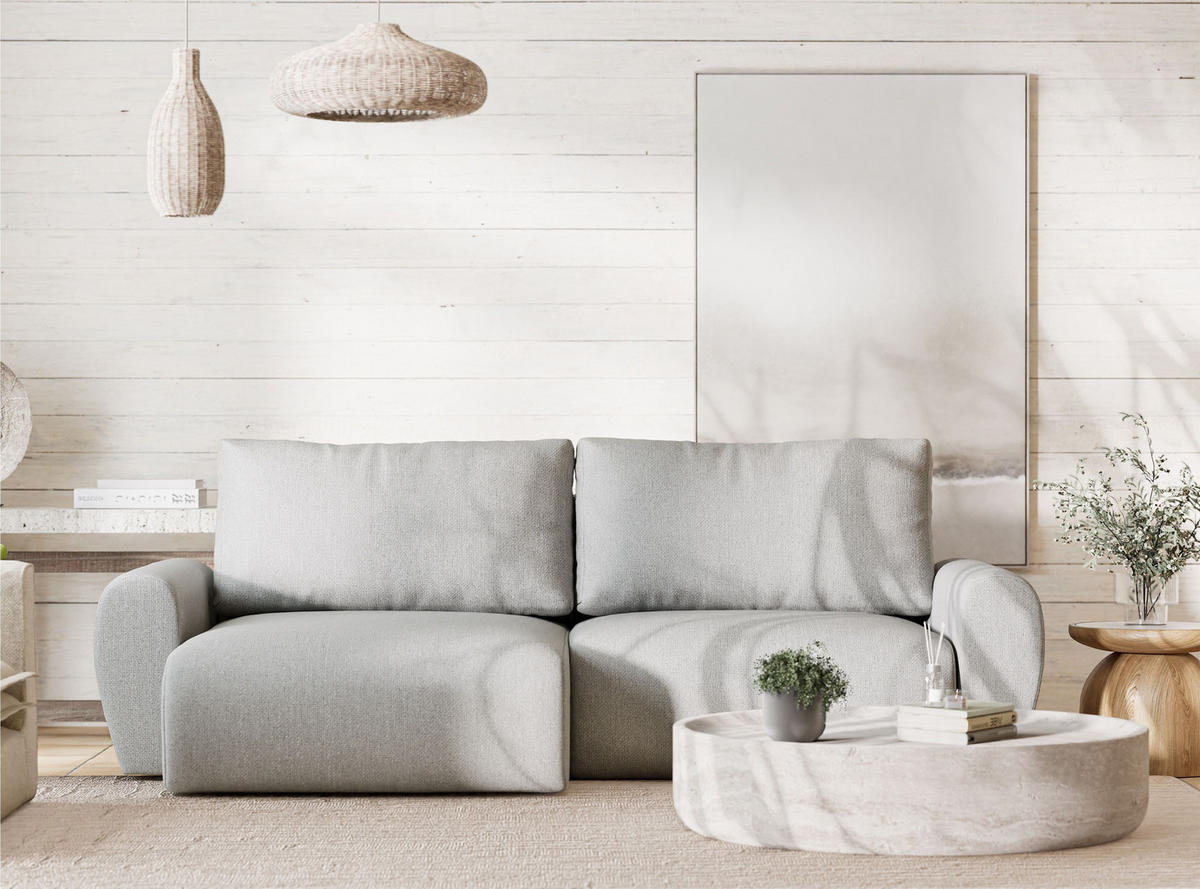 ECKSOFA MIT SCHLAFFUNKTION Numba Hellgrau Webstoff - Hellgrau/Schwarz, Holz/Holzwerkstoff (253/153cm) - Maison de Reve