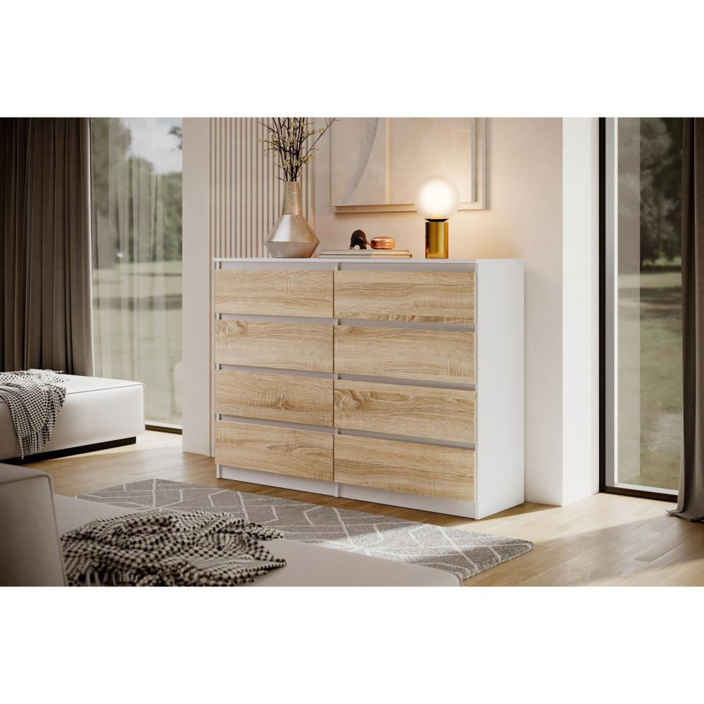 KOMMODE Lemon 140 cm mit acht Schubladen weiß/eiche Sonoma - Weiß/Sonoma Eiche, Holzwerkstoff (140/101.5/39cm) - Beautysofa
