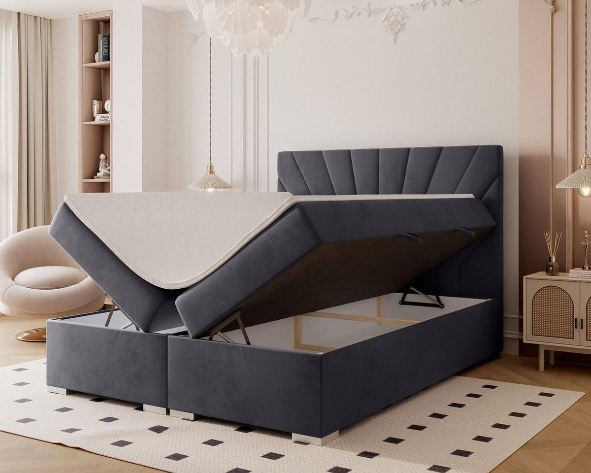 BOXBETT 160x200 cm mit Topper - Anthrazit, Holzwerkstoff/Textil (160/200cm) - Idohome