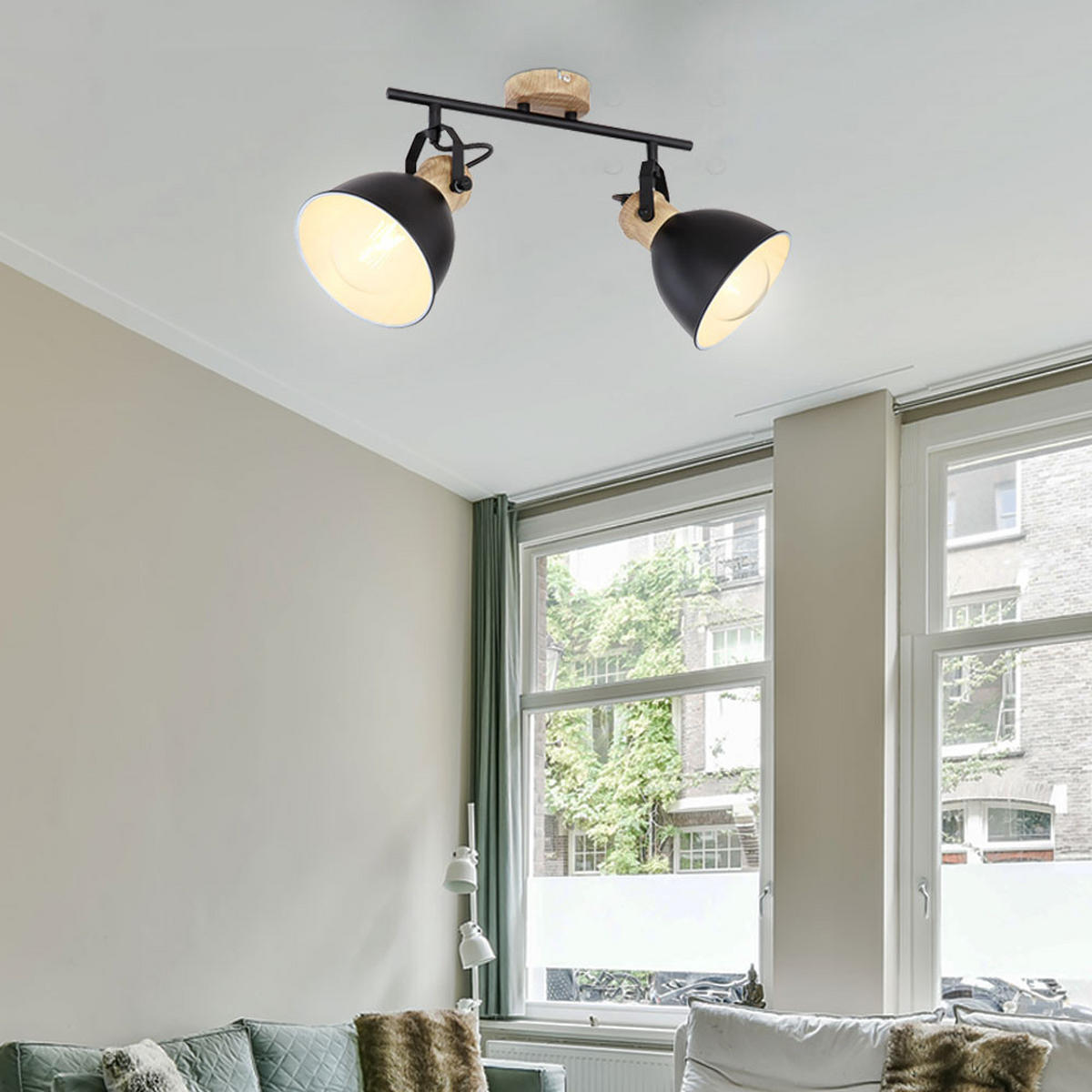 DECKENLEUCHTE Metall Schwarz WIHO - Schwarz, Holz (35/15/21.5cm)