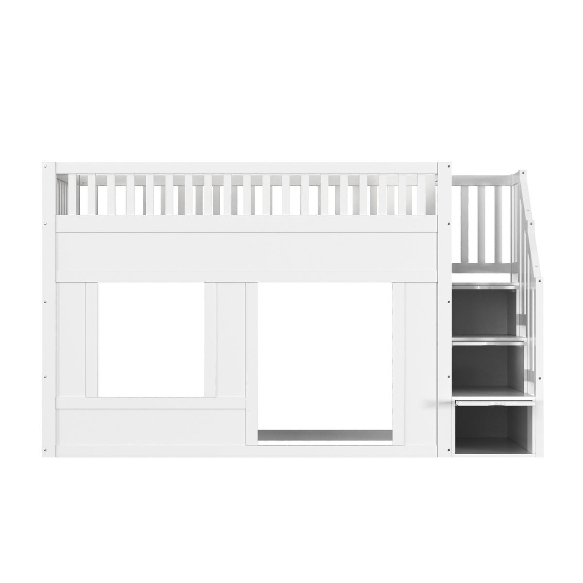 ETAGENBETT 90/200 cm DE-03103, mit Treppenschrank und fle/iblem Unterbett, in Weiß - Weiß, Holz/Holzwerkstoff (90/200cm) - ComfortXL