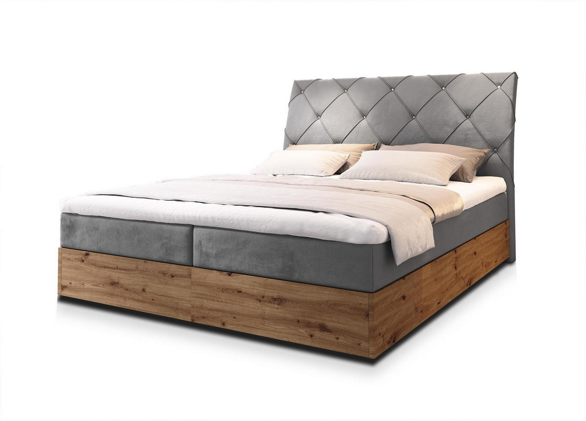 POSTEL BOXSPRING VELLANO 180x200 cm, s matrací a úložným prostorem, světle šedá - světle šedá, kompozitní dřevo/textil (180/200cm) - MASSENO