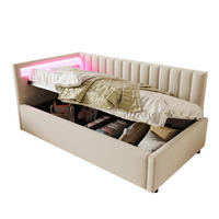 POLSTERBETT 90/200 cm Beige mit LED-Beleuchtung und Stauraum - Beige, Textil (90/200cm) - Flora Grace