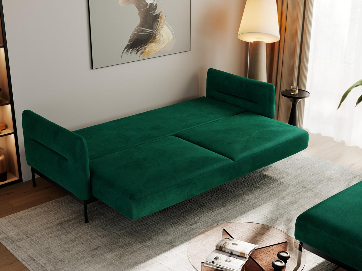 SCHLAFSOFA SALENTO Dunkelgrün Velvet - Dunkelgrün/Schwarz, Textil/Metall (221/82/193cm) - MKS