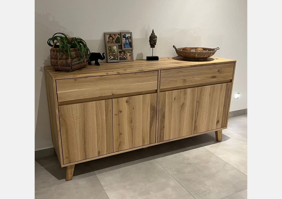 KOMMODE aus Eichenholz mit 2 Schubladen und 2 Schränken NESS I - Eichefarben, Eichenholz/Holz (180/90/45cm) - Rawood Furniture