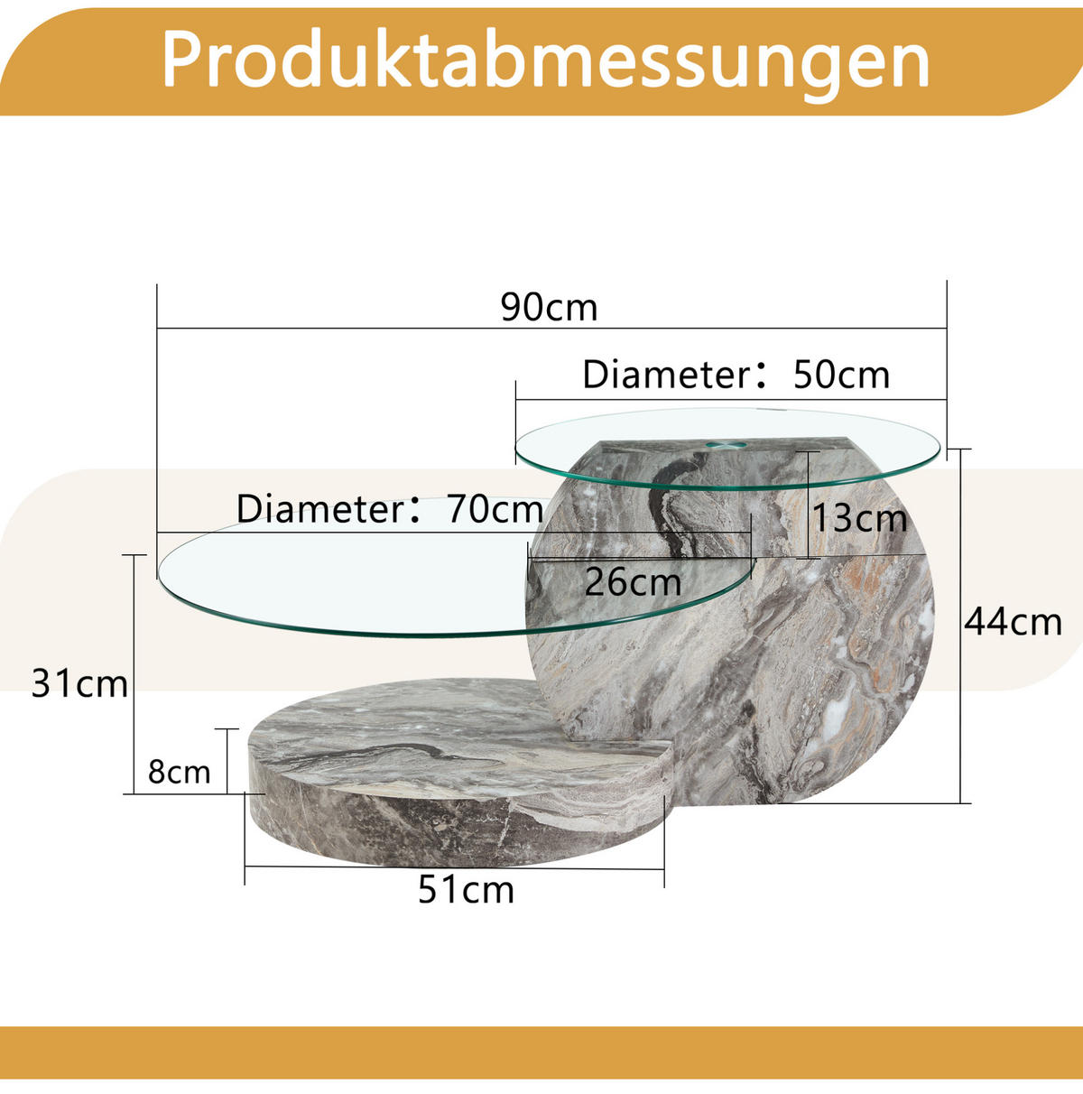 KONFERENČNÍ stolek 90/70/44 cm šedý transparentní z MDF a skla se 2 úrovněmi - průhledná, kompozitní dřevo (90/70/44cm) - OKWISH
