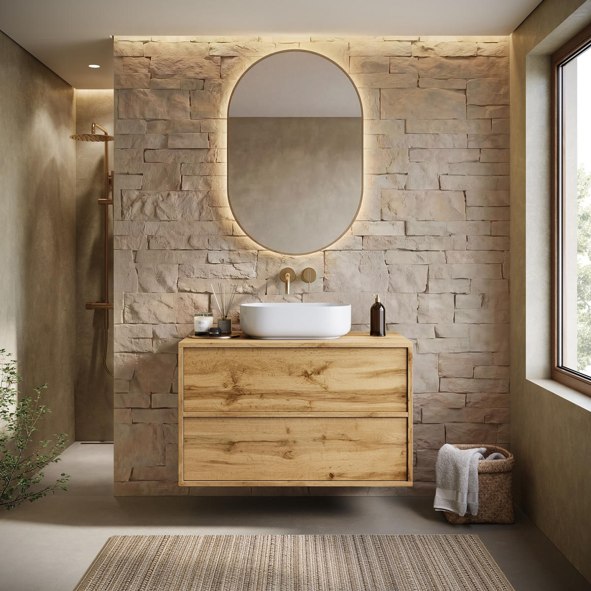 SKRINKA POD UMÝVADLO Mali 2 zásuvky dub - 80 x 46 x 54 cm - farba duba, drevo (80/54/46cm) - Badplaats