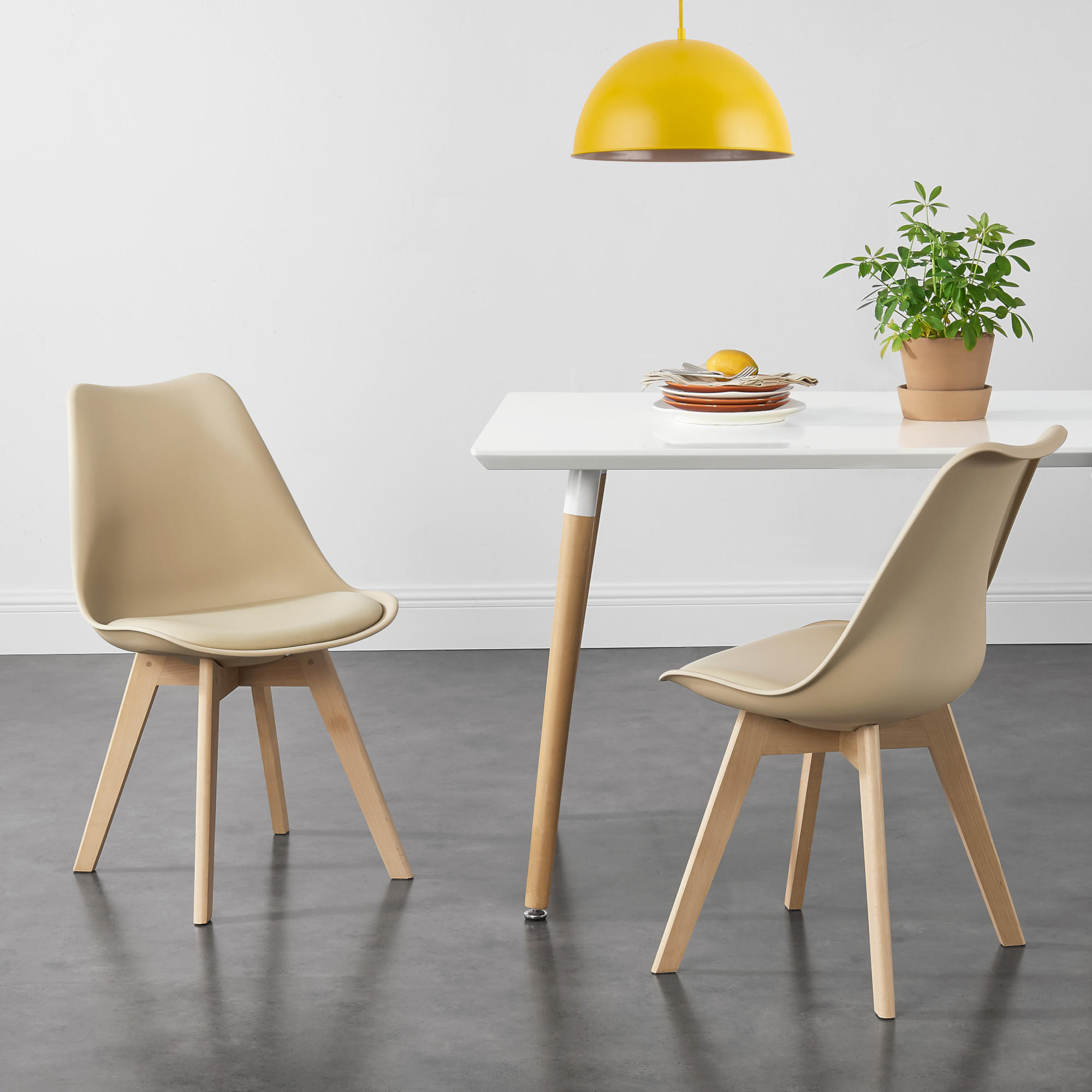 ESSZIMMERSTUHL-SET 6 TLG. Fläten - Beige, Leder (49/81/57cm) - [en.casa]
