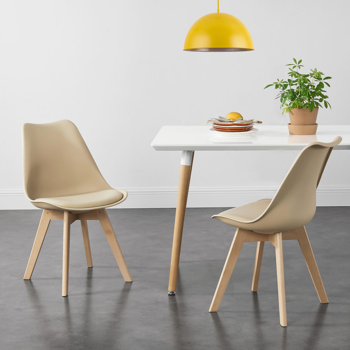 ESSZIMMERSTUHL-SET 2 TLG. Fläten - Beige, Leder (49/81/57cm) - [en.casa]