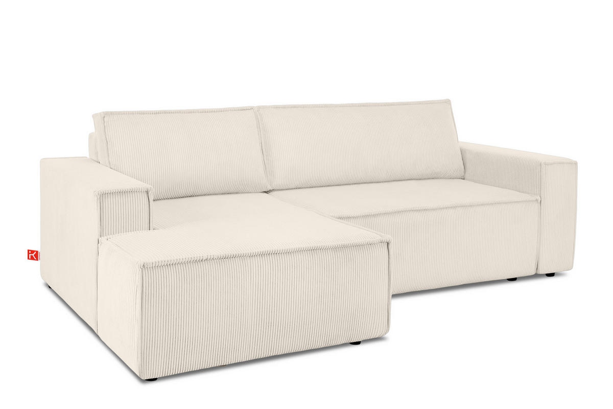 ECKSCHLAFSOFA-LINKS NAPI in Pet Friendly Cord-Stoff, ecrufarben - Creme/Schwarz, Textil (262/148cm) - KONSIMO®