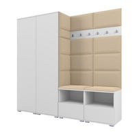 GARDEROBE NELA VI 200 cm (Kompaktgarderobe Weiß mit Sitzpolster Beige 04 Schrank & Paneel) - Beige/Silberfarben, Holz/Holzwerkstoff (200/187/40cm) - Ravio