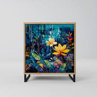 SIDEBOARD MIDNIGHT BLOSSOM, Eichefarben, 57,5x42x67,5 cm, Schwarze Metall-Rahmenfüße - Eichefarben/Multicolor, Holzwerkstoff/Metall (57.5/67.5/42cm) - SpaceRebels