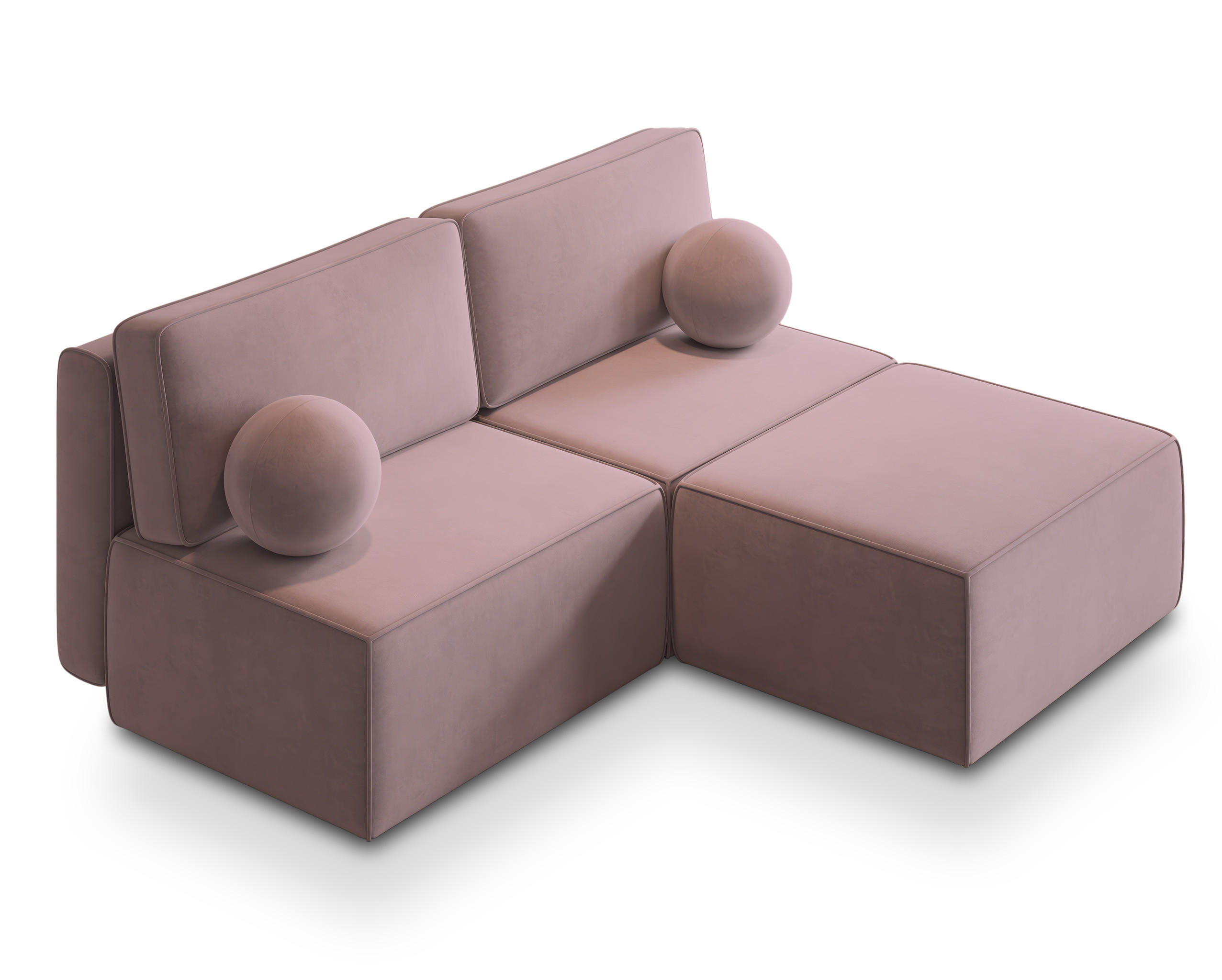ECKSOFA VARNA M Lila Velours-Stoff mit Schlaffunktion - Lila, Holz (196/158cm) - MASSENO