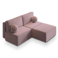 ECKSOFA VARNA M Lila Velours-Stoff mit Schlaffunktion - Lila, Holz (196/158cm) - MASSENO